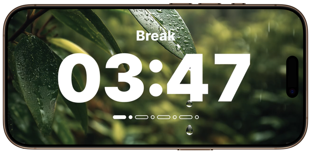 Image of a phone playing the Deep Work Sessions YouTube channel. A video of plants with a text overlay counting down. 